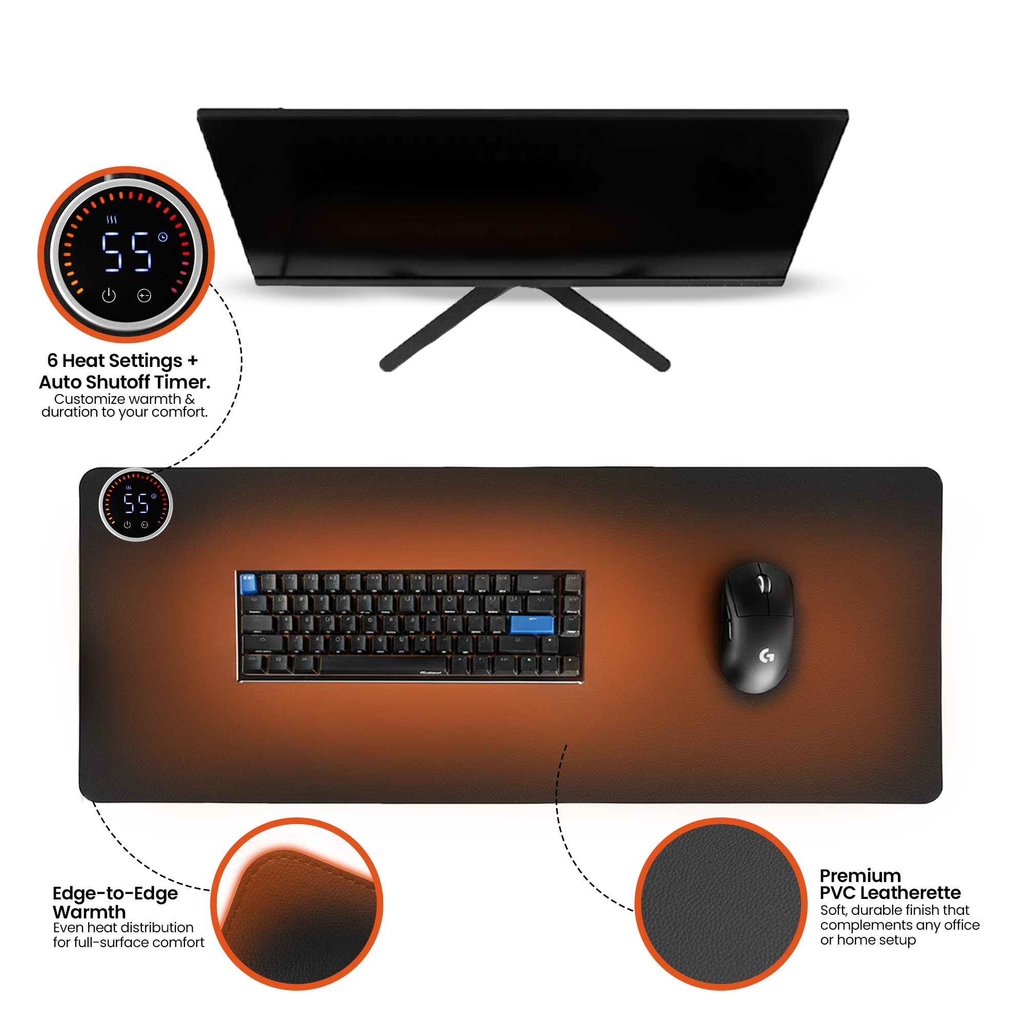 Black heatka heating pad with digital display and 'heatka' branding on a white background